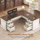 SEDETA | 68.5 Inch L Shaped Computer Desk with 6 Drawers Charging Station Executive Desk with 2 File Drawers Classic L-Shape Home Office Desk Writing Study Desk with Storage