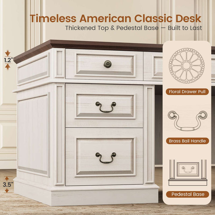 SEDETA | 68.5 Inch L Shaped Computer Desk with 6 Drawers Charging Station Executive Desk with 2 File Drawers Classic L-Shape Home Office Desk Writing Study Desk with Storage