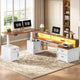 SEDETA 76.8 Inch Farmhouse L Shaped Standing Electric Desk with Storage Led Lights Office Desk with 2 Drawers Storage Cabinet Power Outlet Monitor Stand for Home Office