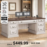 SEDETA 60.6 Inch Executive Desk with 7 Drawers Charging Station Home Office Desk with 2 File Drawers Classic Computer Desk Writing Study Desk with Storage
