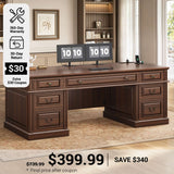 SEDETA® 60.6 Inch Home Office Desk with 7 Drawers Charging Station Executive Desk with 2 File Drawers Classic Computer Desk Writing Study Desk with Storage