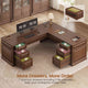 SEDETA | 68.5 Inch L Shaped Computer Desk with 6 Drawers Charging Station Executive Desk with 2 File Drawers Classic L-Shape Home Office Desk Writing Study Desk with Storage