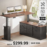 SEDETA® 55 Inch Height Adjustable Farmhouse L Shaped Electric Standing Computer Desk with Power Outlets Storage Drawers