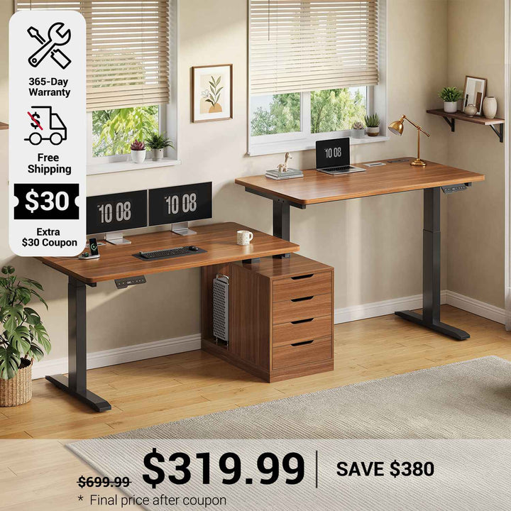 SEDETA 94 Inch Electric Height Adjustable Standing Desk Two Person Long Computer Office Desk with 4 Drawers Cable Management 2 Power Outlets CPU Stand