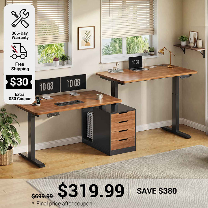 SEDETA 94 Inch Electric Height Adjustable Standing Desk Two Person Long Computer Office Desk with 4 Drawers Cable Management 2 Power Outlets CPU Stand
