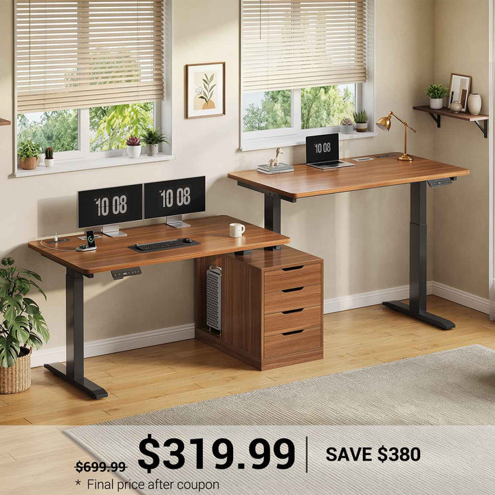 SEDETA 94 Inch Electric Height Adjustable Standing Desk Two Person Long Computer Office Desk with 4 Drawers Cable Management 2 Power Outlets CPU Stand