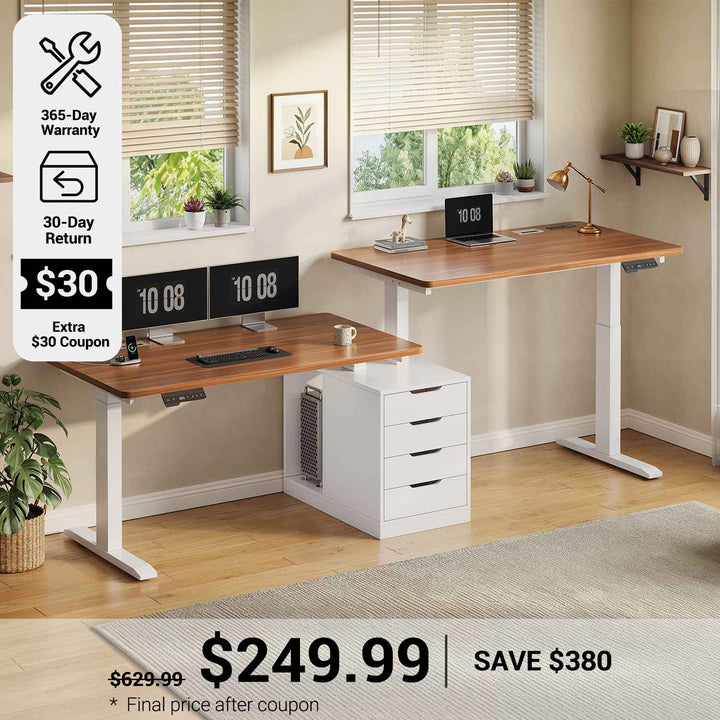 SEDETA® 94 Inch Electric Standing Desk Height Adjustable Two Person Long Computer Desk with 4 Drawers 2 Power Outlets CPU Stand Cable Management