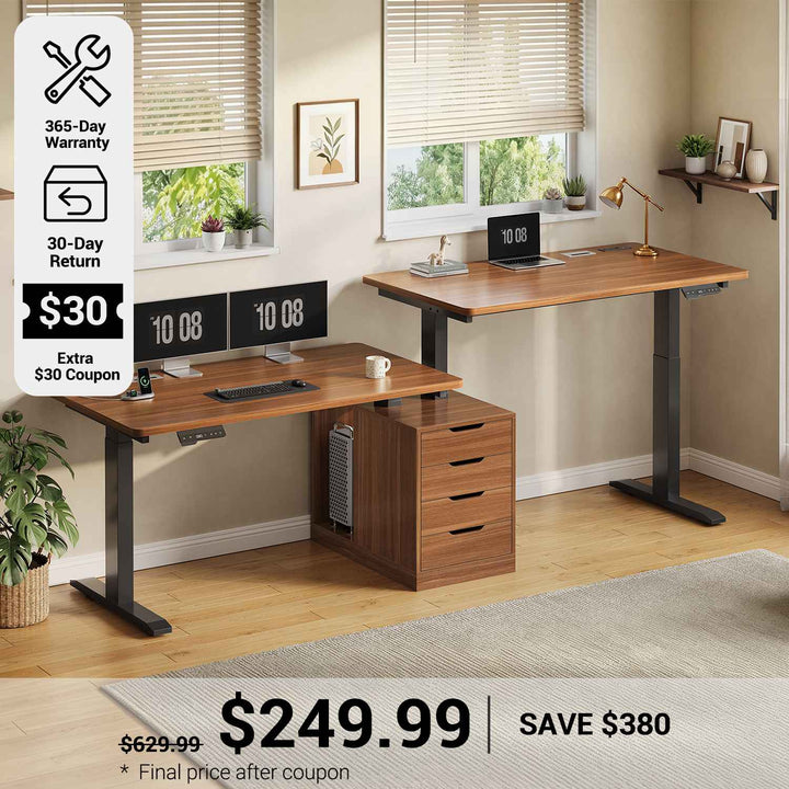 SEDETA® 94 Inch Electric Standing Desk Height Adjustable Two Person Long Computer Desk with 4 Drawers 2 Power Outlets CPU Stand Cable Management