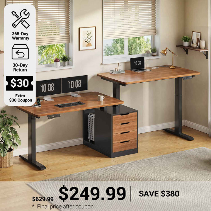 SEDETA® 94 Inch Electric Standing Desk Height Adjustable Two Person Long Computer Desk with 4 Drawers 2 Power Outlets CPU Stand Cable Management
