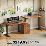 SEDETA | 94 Inch Electric Height Adjustable Standing Two Person Office Desk Long Computer Desk with Cable Management 4 Drawers 2 Power Outlets CPU Stand