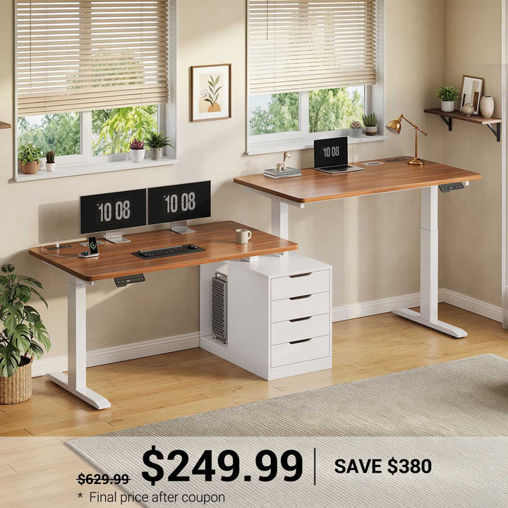 SEDETA | 94 Inch Electric Height Adjustable Standing Two Person Office Desk Long Computer Desk with Cable Management 4 Drawers 2 Power Outlets CPU Stand