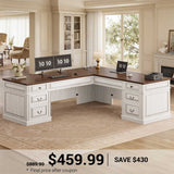 SEDETA | 68.5 Inch L Shaped Computer Desk with 6 Drawers Charging Station Executive Desk with 2 File Drawers Classic L-Shape Home Office Desk Writing Study Desk with Storage