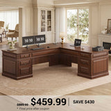 SEDETA | 68.5 Inch L Shaped Computer Desk with 6 Drawers Charging Station Executive Desk with 2 File Drawers Classic L-Shape Home Office Desk Writing Study Desk with Storage