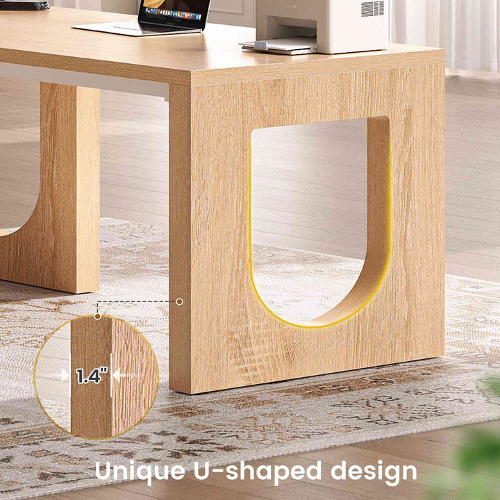SEDETA 63 Inch Wood L Shaped Computer Desk with 3 Drawers Modern Executive Office Desk with U-Shaped Legs Relief Texture Power Outlet