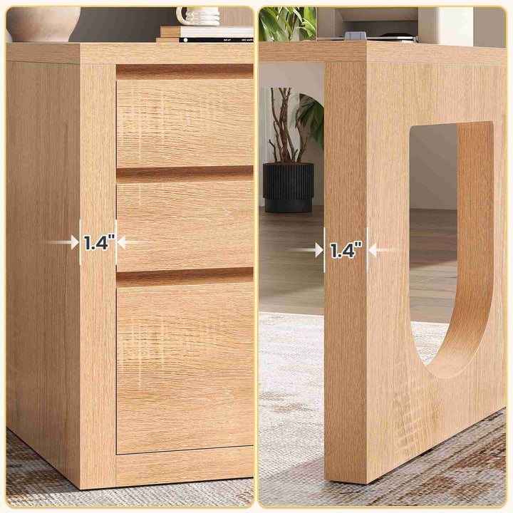 SEDETA 63 Inch Wood L Shaped Computer Desk with 3 Drawers Modern Executive Office Desk with U-Shaped Legs Relief Texture Power Outlet