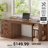 SEDETA® 55.1 Inch Executive Desk Farmhouse Computer Desk with Power Outlet 3 Drawers Storage Shelves for Home Office