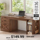 SEDETA® 55.1 Inch Executive Desk Farmhouse Computer Desk with Power Outlet 3 Drawers Storage Shelves for Home Office