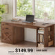 SEDETA® 55.1 Inch Executive Desk Farmhouse Computer Desk with Power Outlet 3 Drawers Storage Shelves for Home Office