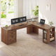 SEDETA 67 Inch Farmhouse L Shaped Computer Desk with 3 Drawers, Home Office Executive Desk with Storage Shelves, Power Outlets