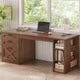 SEDETA® 55.1 Inch Executive Desk Farmhouse Computer Desk with Power Outlet 3 Drawers Storage Shelves for Home Office