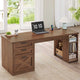 SEDETA® 55.1 Inch Executive Desk Farmhouse Computer Desk with Power Outlet 3 Drawers Storage Shelves for Home Office
