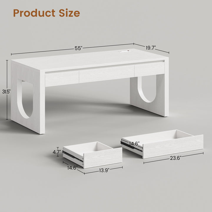 SEDETA | 55 Inch Modern Computer Desk with Power Outlet Home Office Desks with Relief Texture Executive Desk with U-Shaped Legs Office Desk with 3 Drawers
