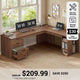 SEDETA 67 Inch Farmhouse L Shaped Computer Desk with 3 Drawers, Home Office Executive Desk with Storage Shelves, Power Outlets