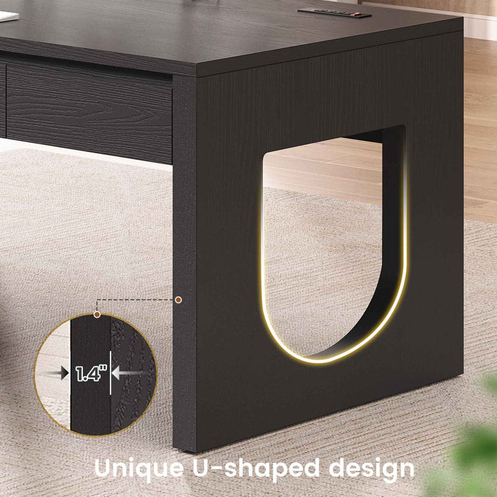SEDETA | 55 Inch Modern Computer Desk with Power Outlet Home Office Desks with Relief Texture Executive Desk with U-Shaped Legs Office Desk with 3 Drawers