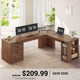 SEDETA 67 Inch Farmhouse L Shaped Computer Desk with 3 Drawers, Home Office Executive Desk with Storage Shelves, Power Outlets
