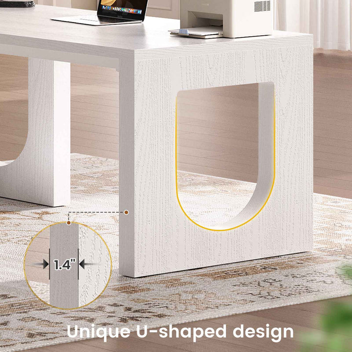 SEDETA 63 Inch Wood L Shaped Computer Desk with 3 Drawers Modern Executive Office Desk with U-Shaped Legs Relief Texture Power Outlet