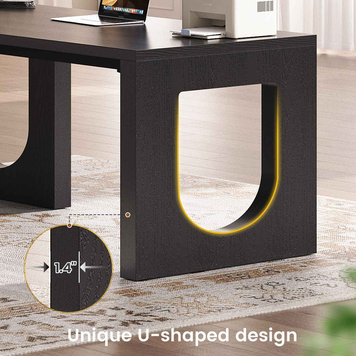 SEDETA 63 Inch Wood L Shaped Computer Desk with 3 Drawers Modern Executive Office Desk with U-Shaped Legs Relief Texture Power Outlet