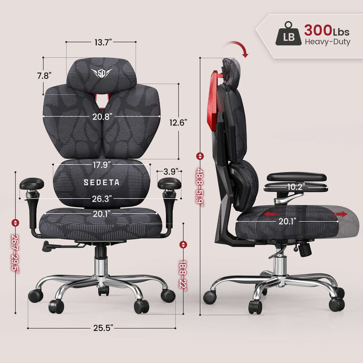 SEDETA® Home Office Desk Chairs with Headrest Butterfly-Shaped Backrest S100 Ergonomic Office Chair with Lumbar Support 6D Armrests Comfortable Ergonomic Gaming Chairs