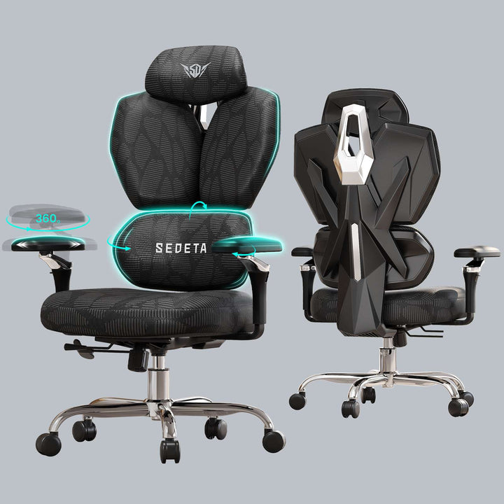 SEDETA® Home Office Desk Chairs with Headrest Butterfly-Shaped Backrest S100 Ergonomic Office Chair with Lumbar Support 6D Armrests Comfortable Ergonomic Gaming Chairs