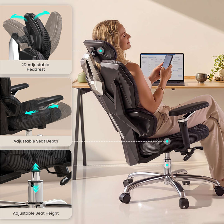 SEDETA® Home Office Desk Chairs with Headrest Butterfly-Shaped Backrest S100 Ergonomic Office Chair with Lumbar Support 6D Armrests Comfortable Ergonomic Gaming Chairs