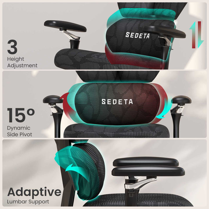 SEDETA® Home Office Desk Chairs with Headrest Butterfly-Shaped Backrest S100 Ergonomic Office Chair with Lumbar Support 6D Armrests Comfortable Ergonomic Gaming Chairs