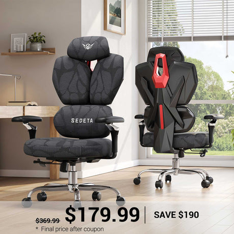 SEDETA | Comfortable Ergonomic Gaming Chairs with Headrest Butterfly-Shaped Backrest S100 Ergonomic Office Chair with Lumbar Support 6D Armrests Home Office Desk Chairs