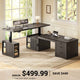 SEDETA 63 Inch Fluted L Shaped Standing Desk with 7 Open Shelves Height Adjustable Desk with 3 Drawers Convertible L Shaped Desk with Storage Cabinet 2 person Desk Computer Desk with Power Outlet