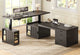 SEDETA 63 Inch Fluted L Shaped Standing Desk with 7 Open Shelves Height Adjustable Desk with 3 Drawers Convertible L Shaped Desk with Storage Cabinet 2 person Desk Computer Desk with Power Outlet