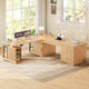 SEDETA 63 Inch Fluted L Shaped Standing Desk with 7 Open Shelves Height Adjustable Desk with 3 Drawers Convertible L Shaped Desk with Storage Cabinet 2 person Desk Computer Desk with Power Outlet