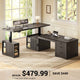SEDETA | 63 Inch Fluted Height Adjustable Desk with 3 Drawers Convertible L Shaped Desk with Power Outlet Standing Desk with 7 Open Shelves 2 person Desk with Storage Cabinet
