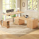 SEDETA | 63 Inch Fluted Height Adjustable Desk with 3 Drawers Convertible L Shaped Desk with Power Outlet Standing Desk with 7 Open Shelves 2 person Desk with Storage Cabinet