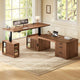 SEDETA | 63 Inch Fluted Height Adjustable Desk with 3 Drawers Convertible L Shaped Desk with Power Outlet Standing Desk with 7 Open Shelves 2 person Desk with Storage Cabinet
