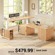 SEDETA | 63 Inch Fluted Height Adjustable Desk with 3 Drawers Convertible L Shaped Desk with Power Outlet Standing Desk with 7 Open Shelves 2 person Desk with Storage Cabinet