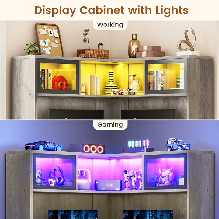 SEDETA 31.5 Inch Corner Small Computer Desk Gaming Desk with LED Lights Power Strip Drawers Storage Shelves Hutch for Home Office