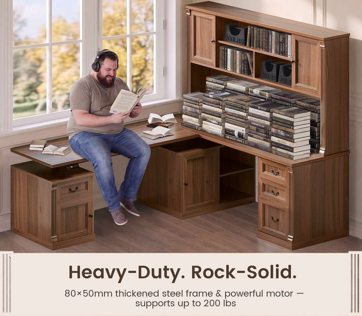 SEDETA® 71 Inch Height Adjustable Electric Standing Desk with 4 Drawers and Power Outlet L Shaped Executive Desk with Storage Cabinet Led Lights for Two Person