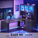 SEDETA 67 Inch L Shaped Computer Desk Corner Gaming Desk with LED Light 3 Wood Drawer Large Bookshelf Display Cabinet Pegboard