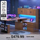 SEDETA 55.1 Inch L Shaped Electric Standing Desk with Hutch Adjustable Height Desk with Drawers Storage Shelves Home Office Computer Desk with Power Outlet LED Lights Pegboard