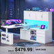 SEDETA 55.1 Inch L Shaped Electric Standing Desk with Hutch Adjustable Height Desk with Drawers Storage Shelves Home Office Computer Desk with Power Outlet LED Lights Pegboard