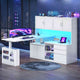 SEDETA 55.1 Inch L Shaped Electric Standing Desk with Hutch Adjustable Height Desk with Drawers Storage Shelves Home Office Computer Desk with Power Outlet LED Lights Pegboard