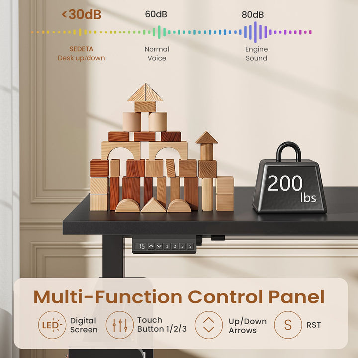 SEDETA 55.1 Inch L Shaped Electric Standing Desk with Hutch Adjustable Height Desk with Drawers Storage Shelves Home Office Computer Desk with Power Outlet LED Lights Pegboard